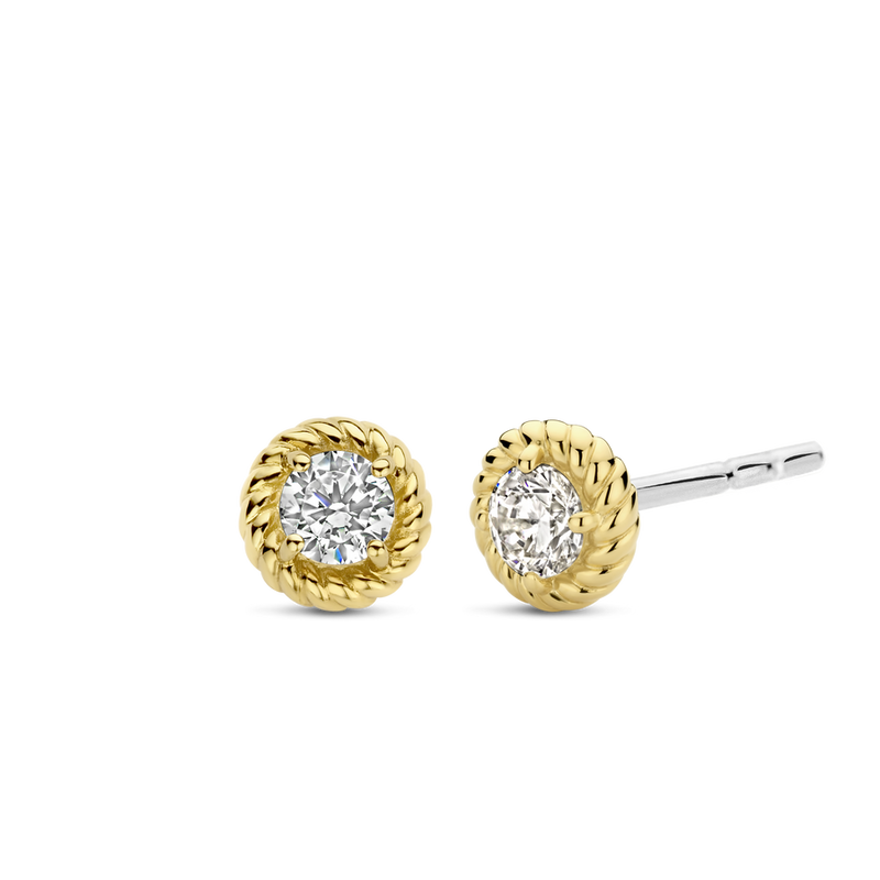 Milano CZ Round Stud Earrings - Gold - 7934ZY