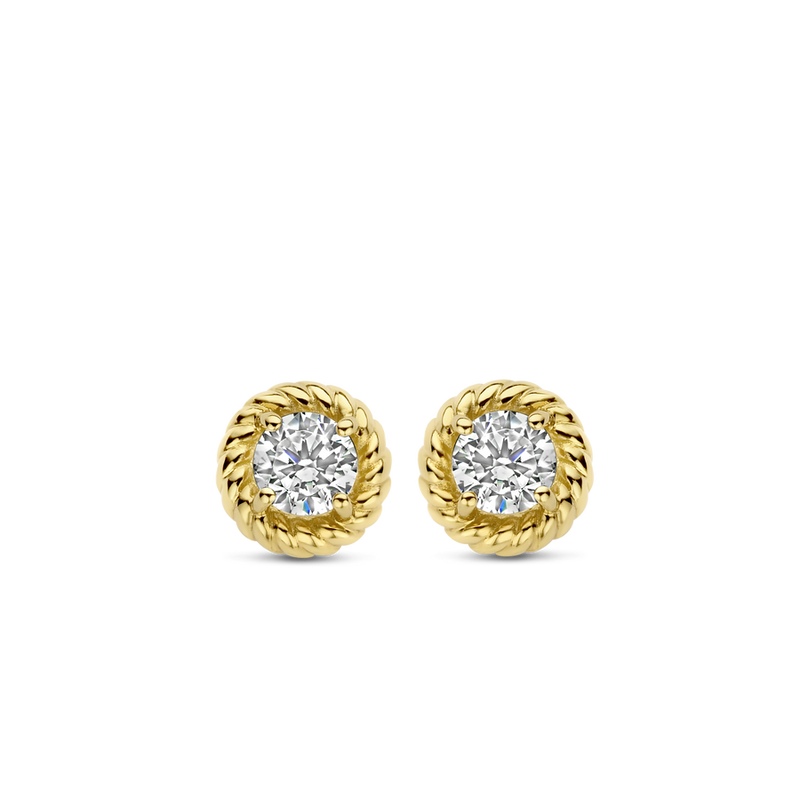 Milano CZ Round Stud Earrings - Gold - 7934ZY