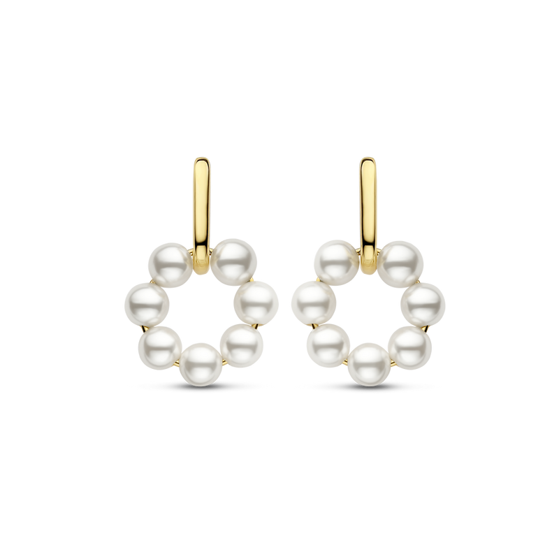 Milano Pearl Circle Drop Oval Huggie Hoop Earrings - Gold - 7936YP