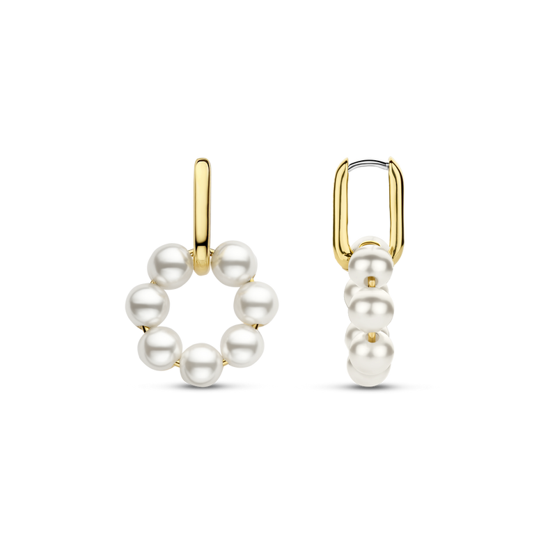 Milano Pearl Circle Drop Oval Huggie Hoop Earrings - Gold - 7936YP