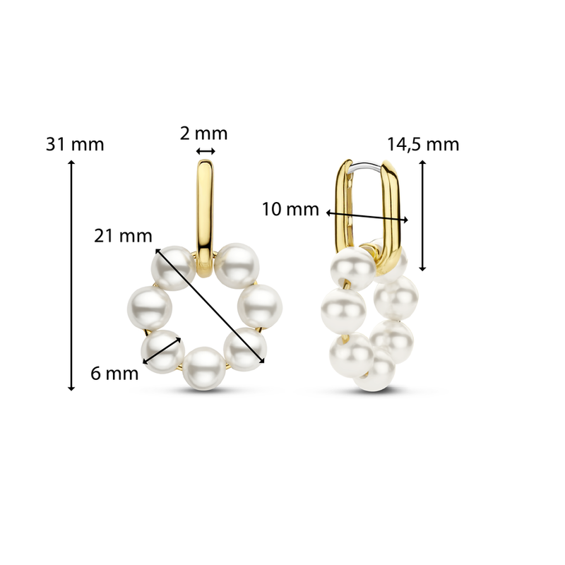 Milano Pearl Circle Drop Oval Huggie Hoop Earrings - Gold - 7936YP