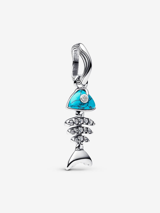 Turquoise-coloured Fishbone Dangle Charm - Sterling Silver - 793894C01