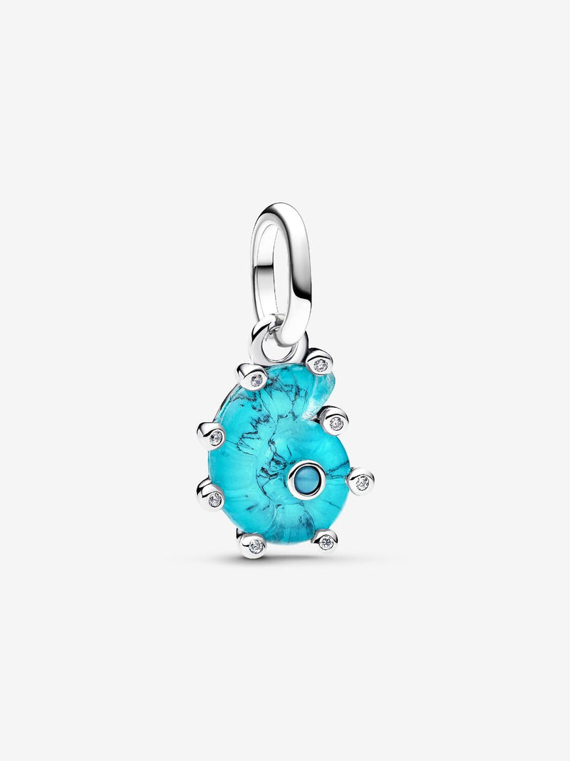 Blue Murano Glass Sea Snail Dangle Charm - Sterling Silver - 793900C01