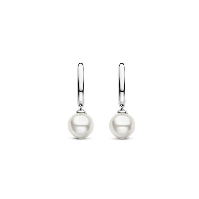 Milano White Pearl Drop Earrings - Silver - 7939PW