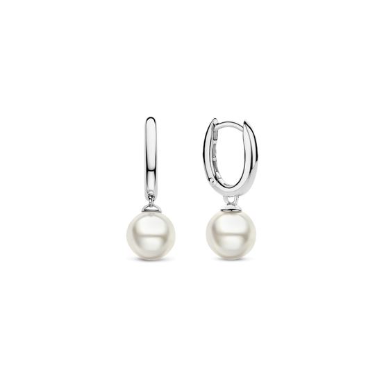 Milano White Pearl Drop Earrings - Silver - 7939PW