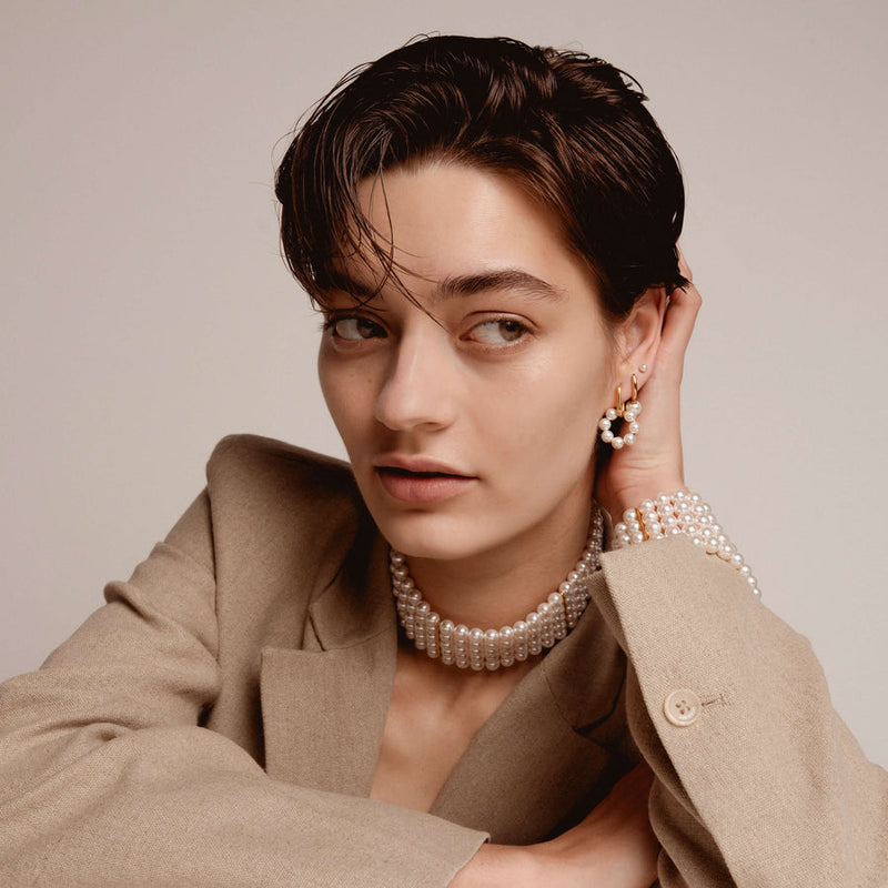 Milano White Pearl Drop Earrings - Gold - 7939YP