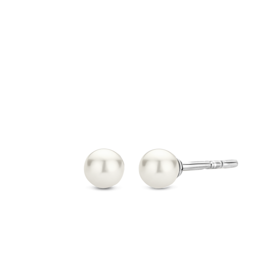 Milano White Pearl Stud Earrings - Silver - 7940PW
