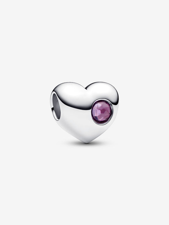 February Birthstone Heart Charm, Grape Purple Crystal - Sterling Silver - 794161C02