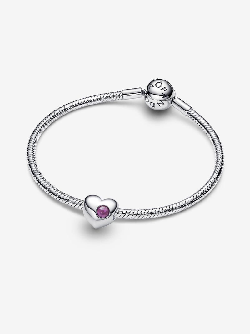 February Birthstone Heart Charm, Grape Purple Crystal - Sterling Silver - 794161C02