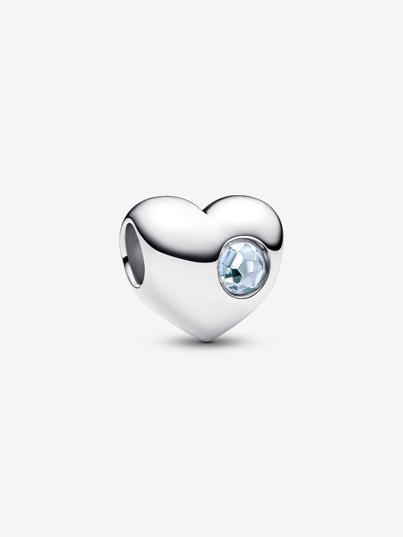March Birthstone Heart Charm, Sea Aqua Blue Crystal - Sterling Silver - 794161C03