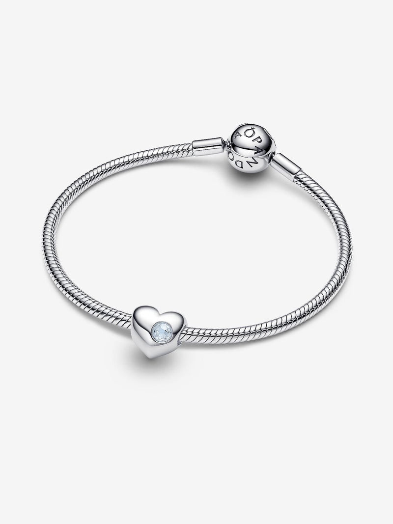 March Birthstone Heart Charm, Sea Aqua Blue Crystal - Sterling Silver - 794161C03