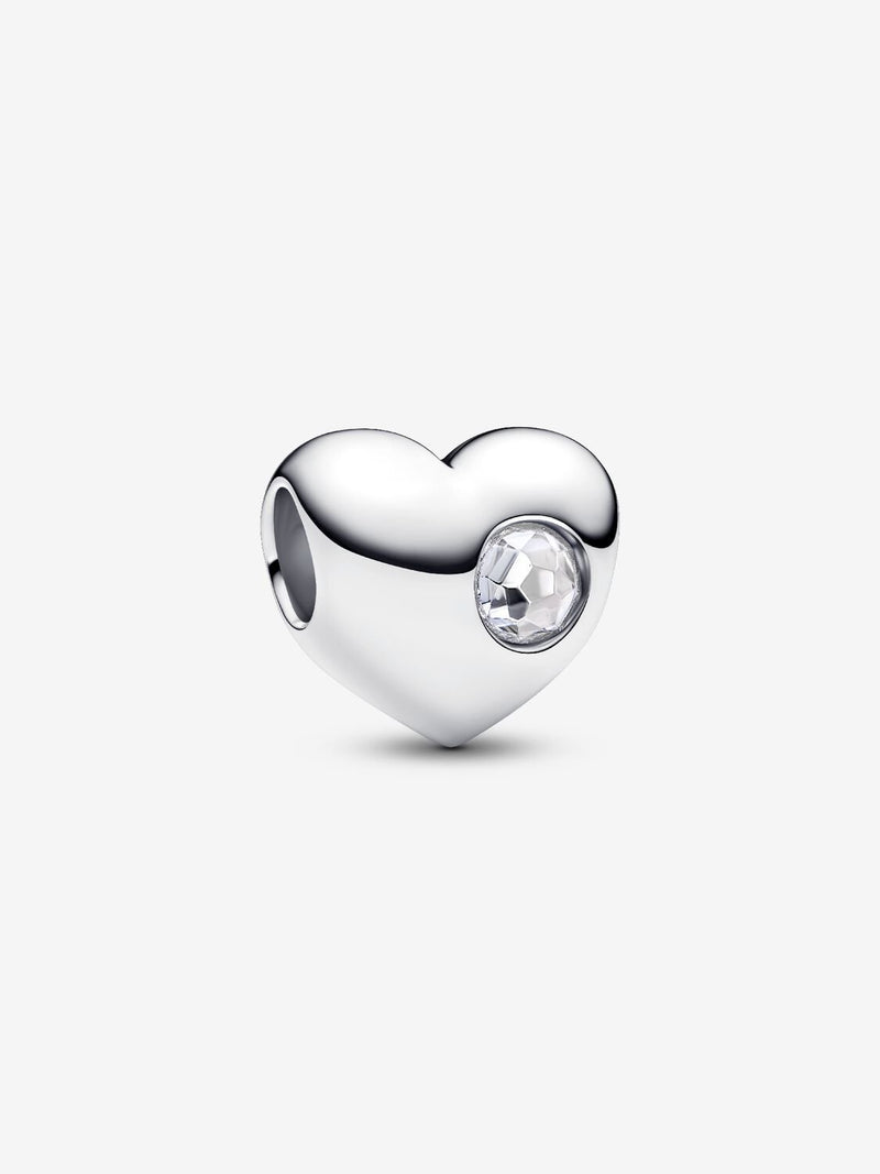 April Birthstone Heart Charm, Clear Crystal - Sterling Silver - 794161C04
