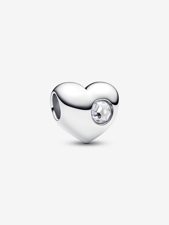 April Birthstone Heart Charm, Clear Crystal - Sterling Silver - 794161C04