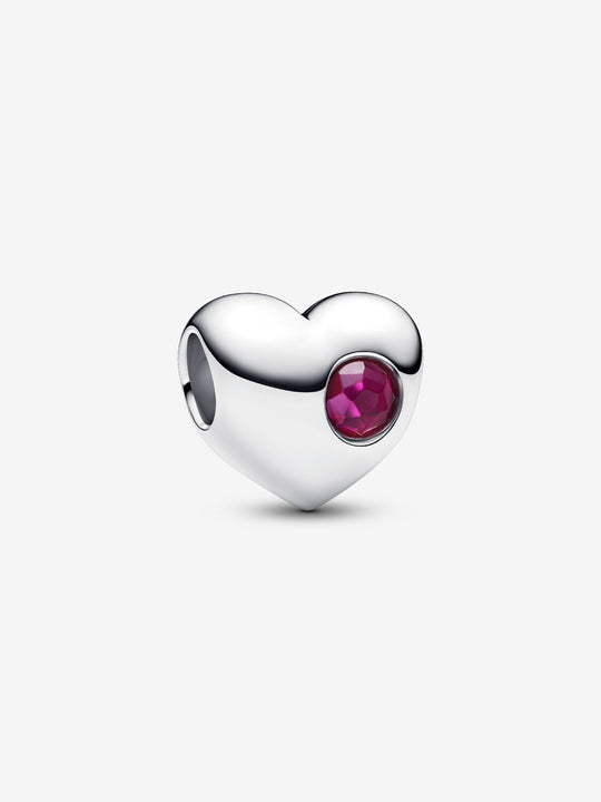 July Birthstone Heart Charm, True Red Crystal - Sterling Silver - 794161C07