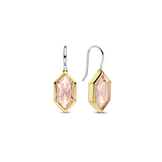 Milano Geometric Pink Stone Drop Earrings - Gold - 7945NU