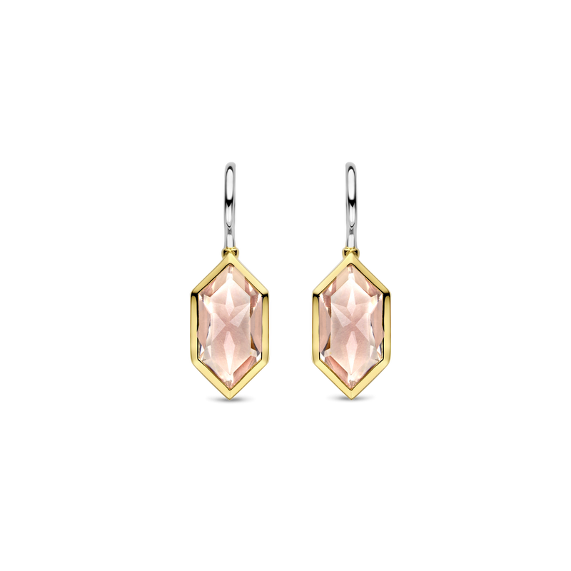 Milano Geometric Pink Stone Drop Earrings - Gold - 7945NU