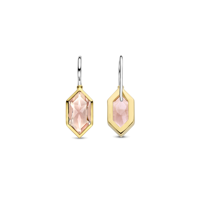 Milano Geometric Pink Stone Drop Earrings - Gold - 7945NU