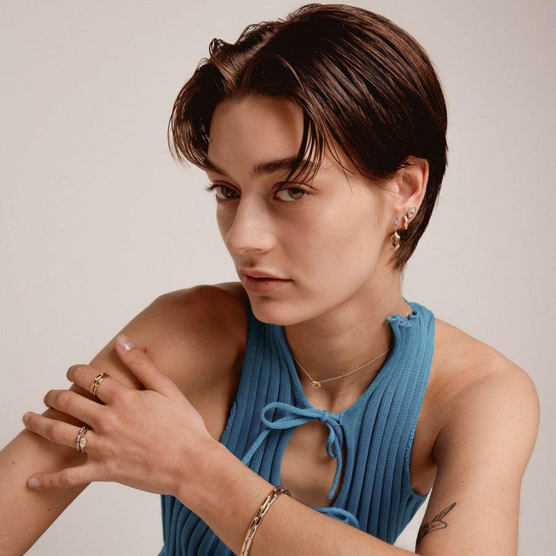 Milano Geometric Pink Stone Drop Earrings - Gold - 7945NU