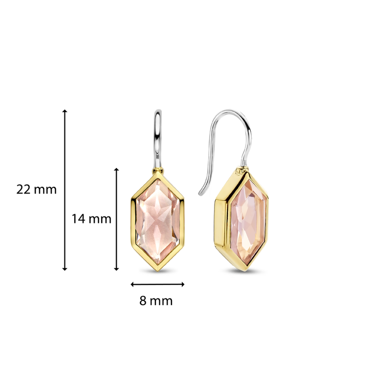 Milano Geometric Pink Stone Drop Earrings - Gold - 7945NU