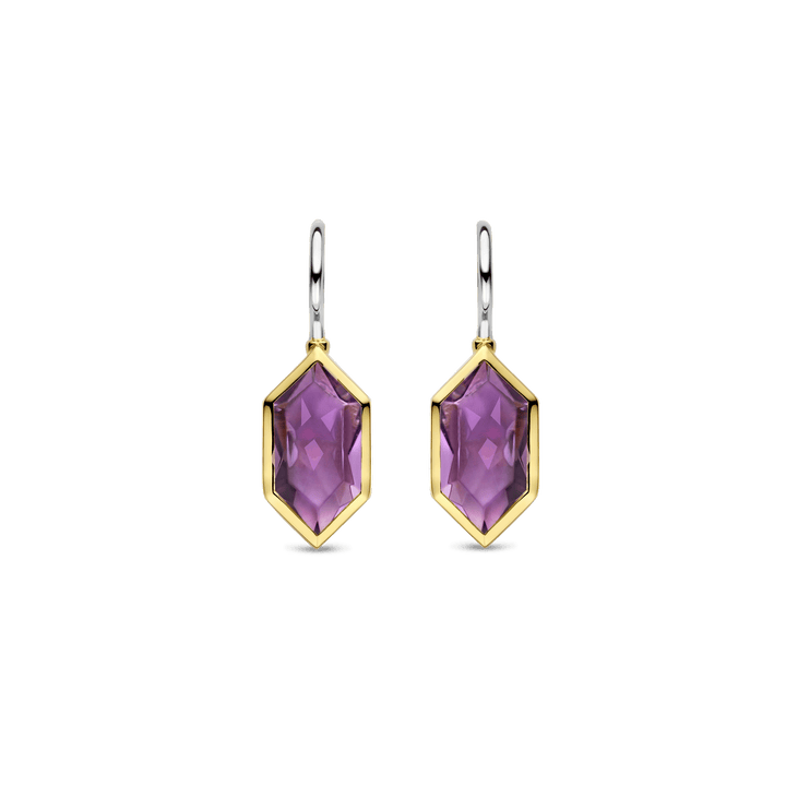 Milano Purple Geometric Stone Drop Earrings - Gold - 7945PU