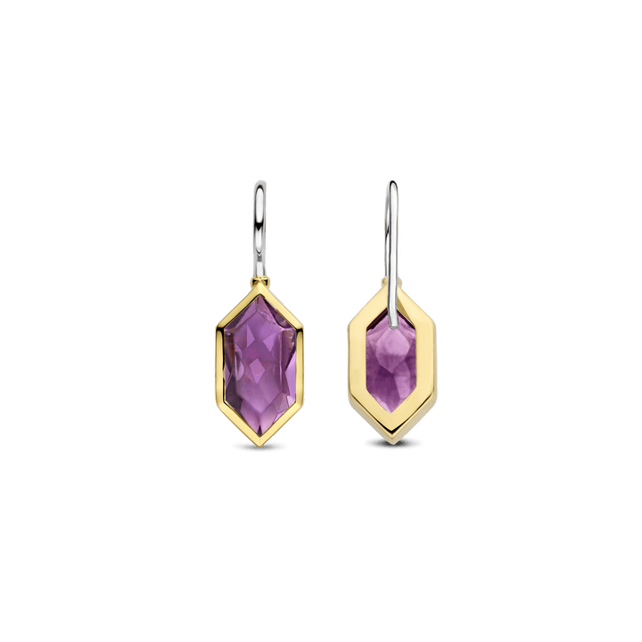 Milano Purple Geometric Stone Drop Earrings - Gold - 7945PU