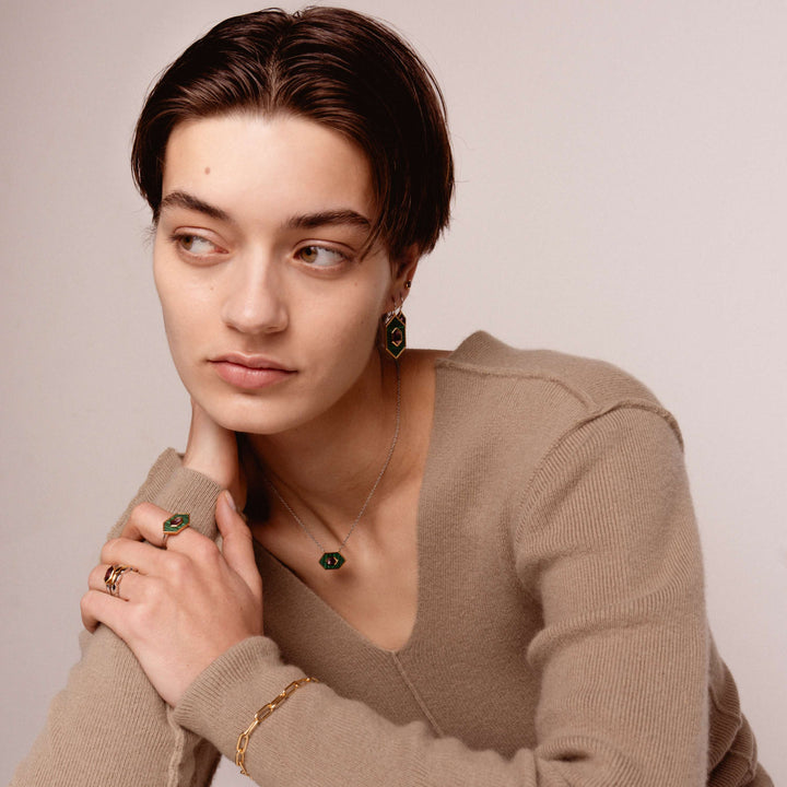 Milano Purple Geometric Stone Drop Earrings - Gold - 7945PU