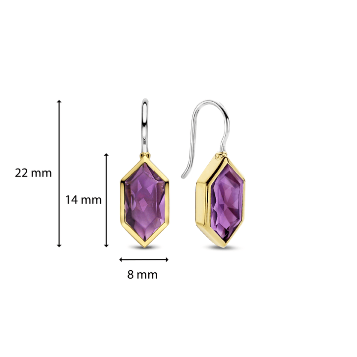 Milano Purple Geometric Stone Drop Earrings - Gold - 7945PU