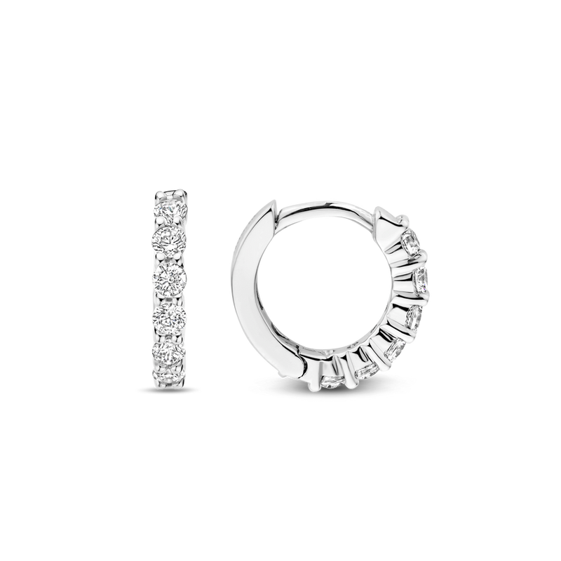 Huggie Hoop Earrings With CZ - Silver - 7956ZI