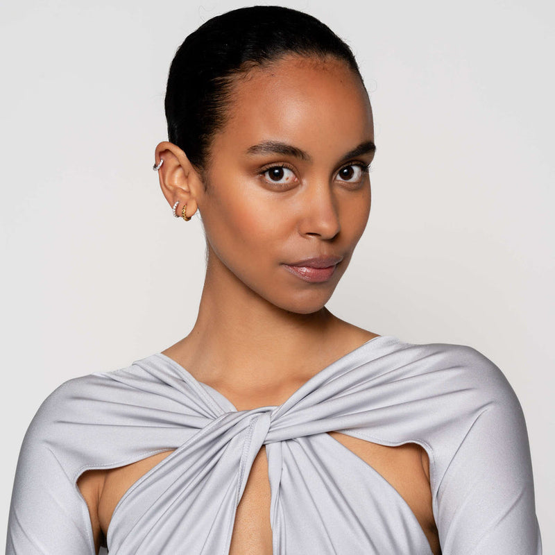 Huggie Hoop Earrings With CZ - Silver - 7956ZI