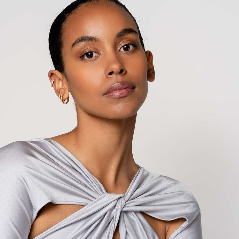 Huggie Hoop Earrings With CZ - Gold - 7956ZY