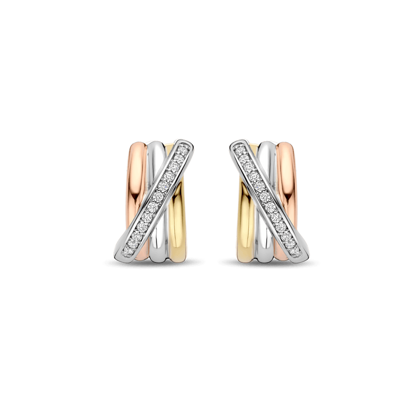 Milano Tricolour Hoop Earrings - Silver/Gold/Rose - 7960ZT