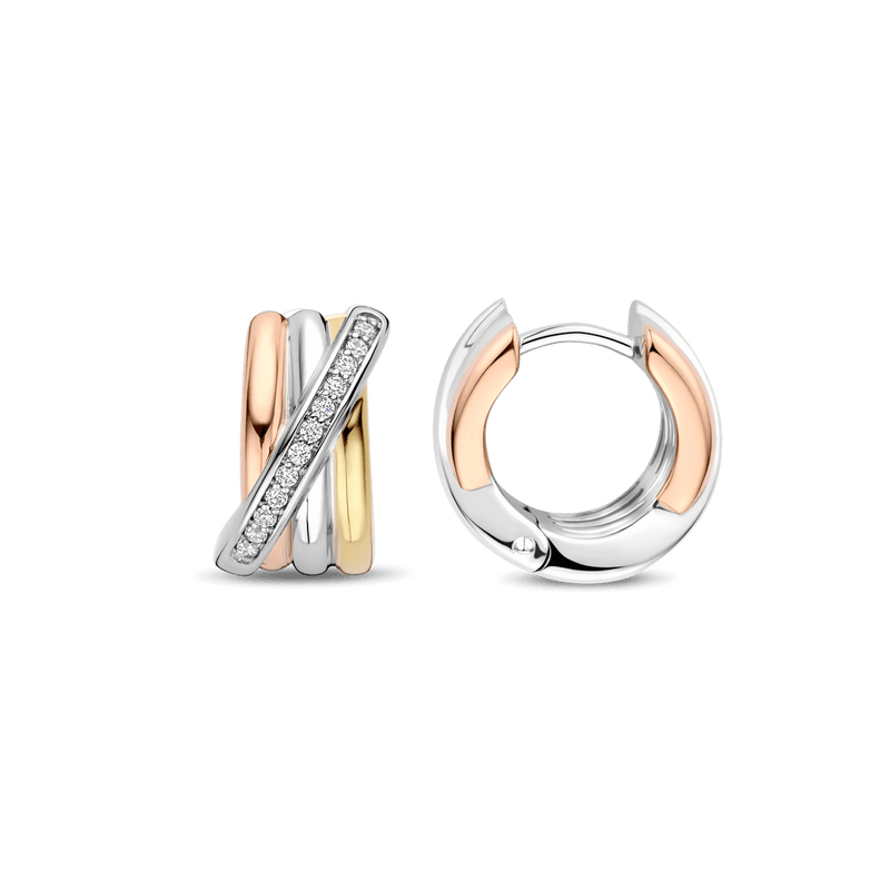 Milano Tricolour Hoop Earrings - Silver/Gold/Rose - 7960ZT