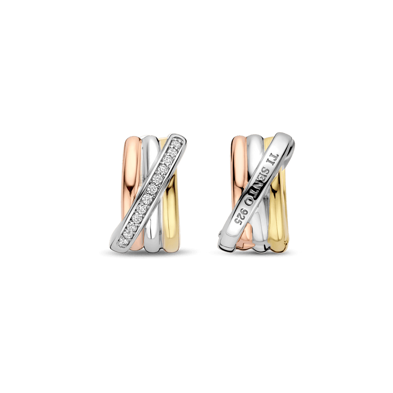 Milano Tricolour Hoop Earrings - Silver/Gold/Rose - 7960ZT