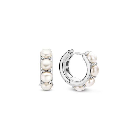 Milano Small Pearl Hoop Earrings - Silver - 7962PW