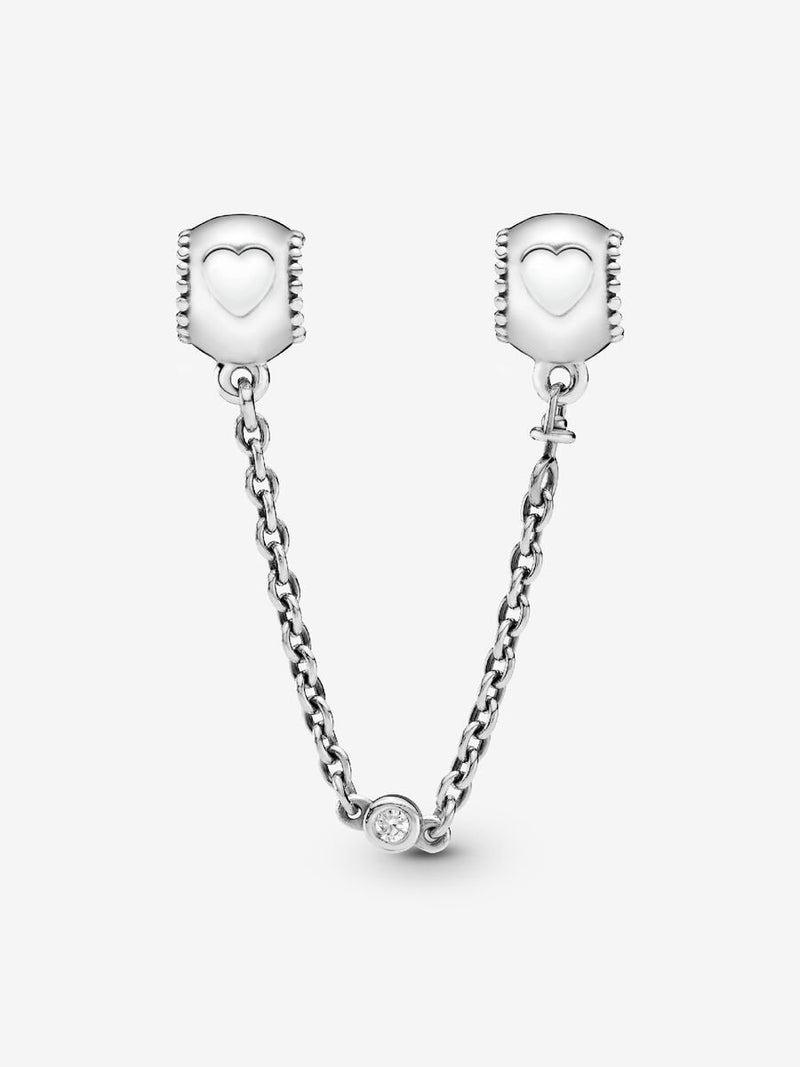 Embossed Hearts Safety Chain Charm - Sterling Silver - 796457CZ-05
