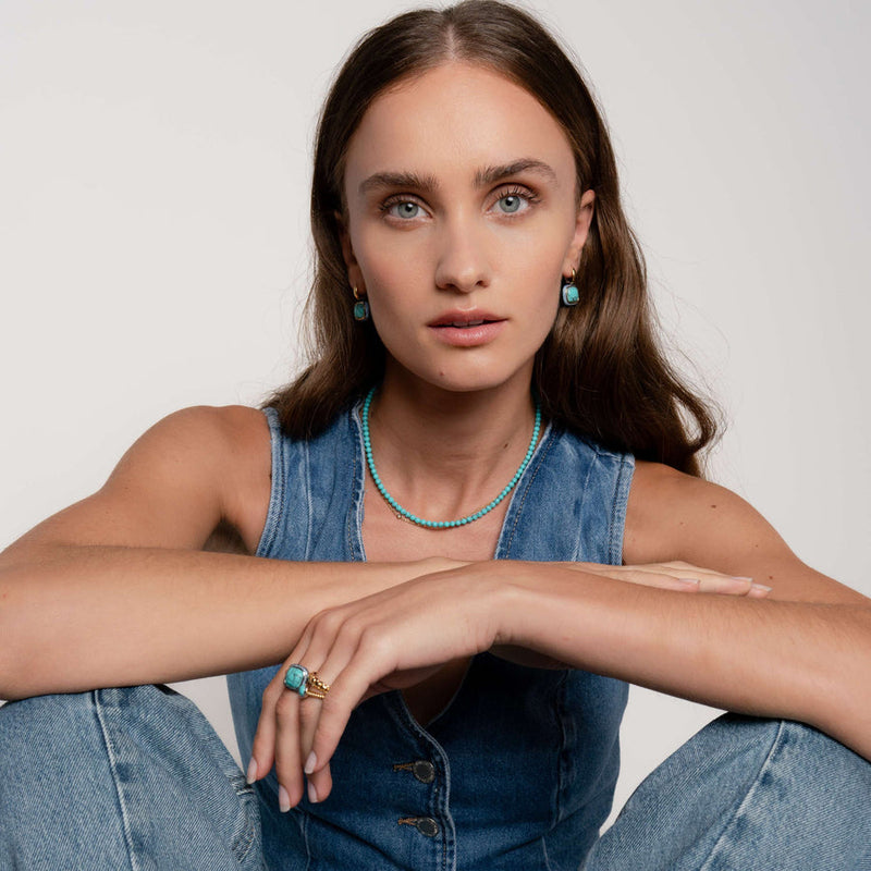 Milano Turquoise Drop Earrings - Gold - 7968TQ