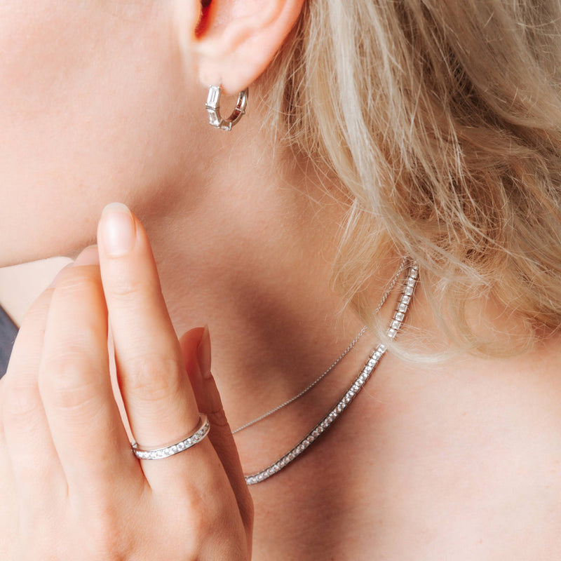 Milano Pave Hoop Earrings - Silver - 7974ZI