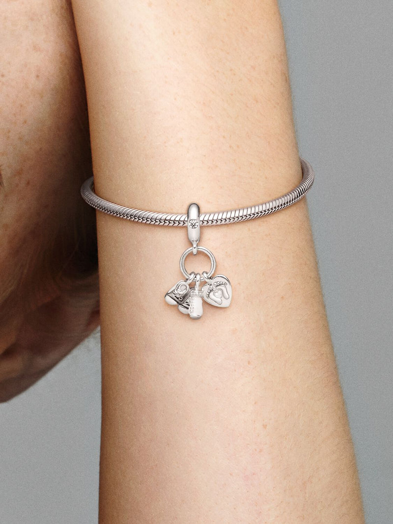 Baby Bottle & Shoes Dangle Charm - Sterling Silver - 798106CZ