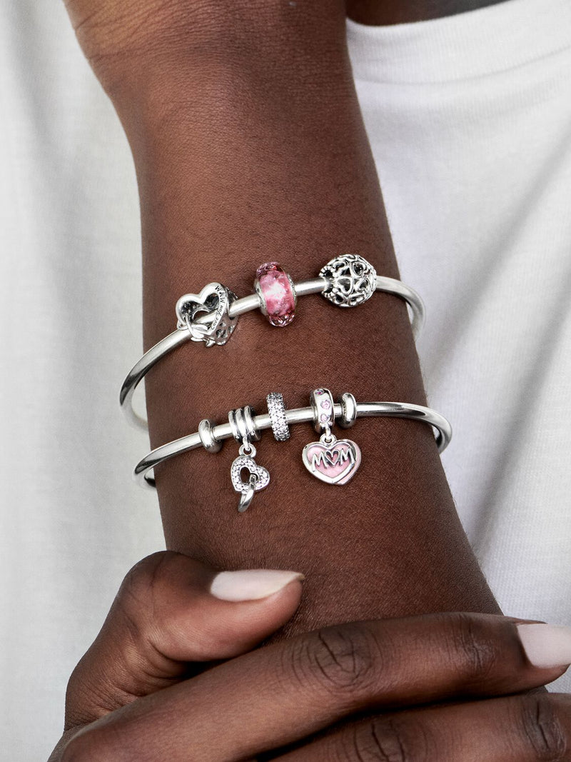 Wavy Fancy Pink Murano Glass Charm - Sterling Silver - 798872C00