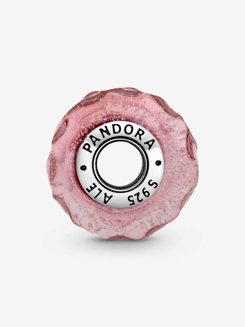 Wavy Fancy Pink Murano Glass Charm - Sterling Silver - 798872C00