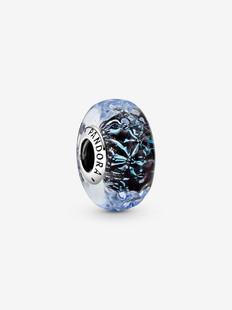 Wavy Dark Blue Murano Glass Ocean Charm - Sterling Silver - 798938C00