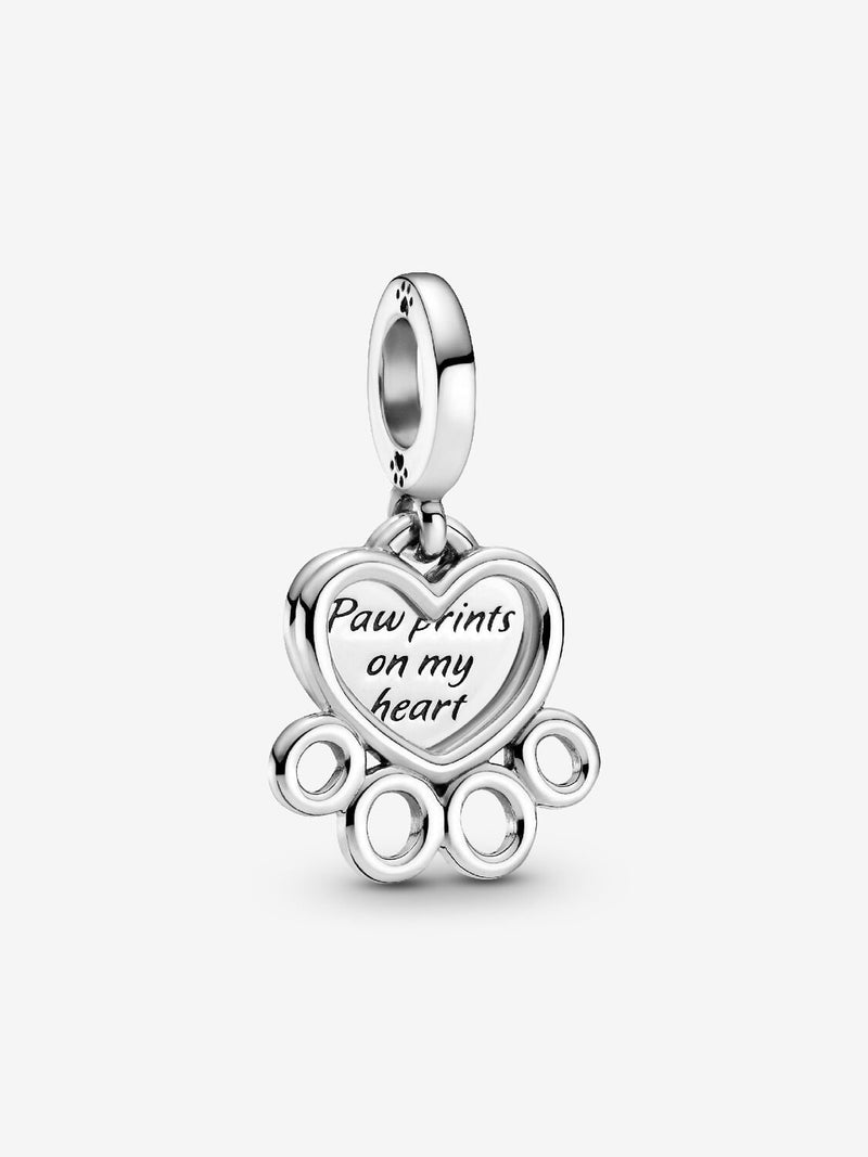 Hearts & Paw Print Dangle Charm - Sterling Silver - 799360C00