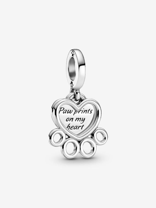 Hearts & Paw Print Dangle Charm - Sterling Silver - 799360C00