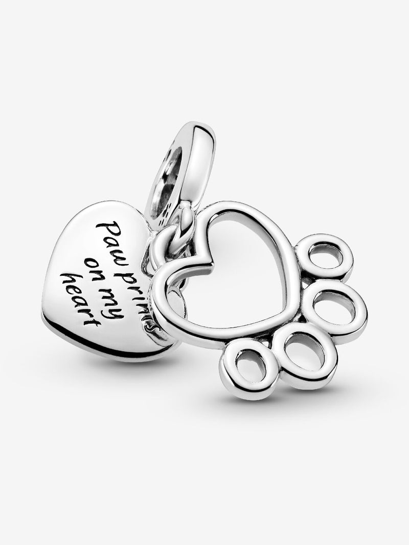 Hearts & Paw Print Dangle Charm - Sterling Silver - 799360C00