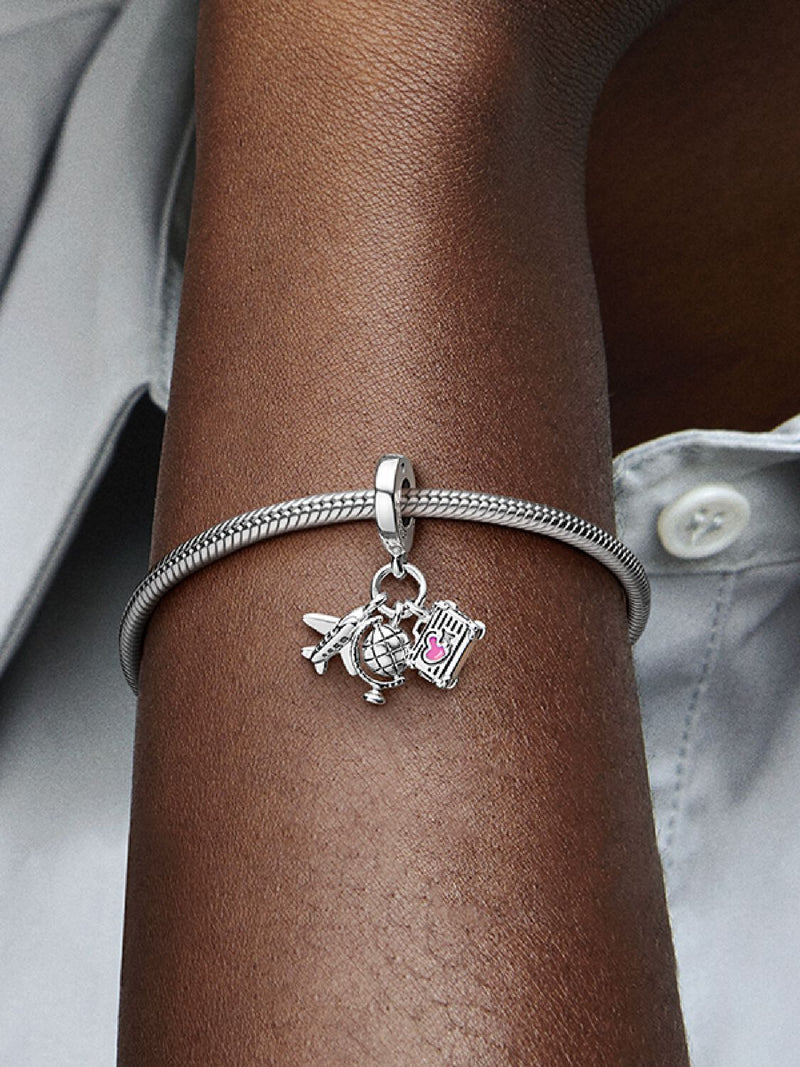 Airplane, Globe & Suitcase Dangle Charm - Sterling Silver - 799435C01