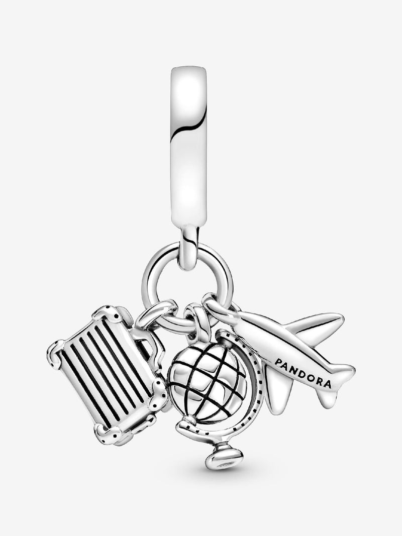 Airplane, Globe & Suitcase Dangle Charm - Sterling Silver - 799435C01