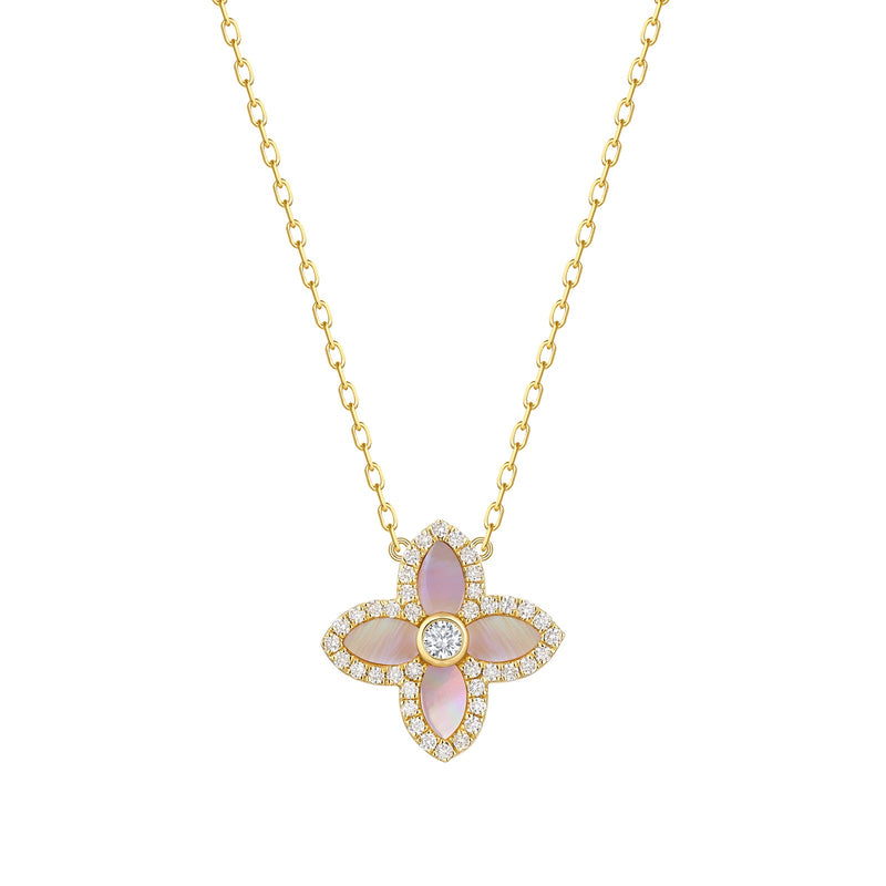 Mother of Pearl & Diamond Pendant Necklace - 18ct Yellow Gold