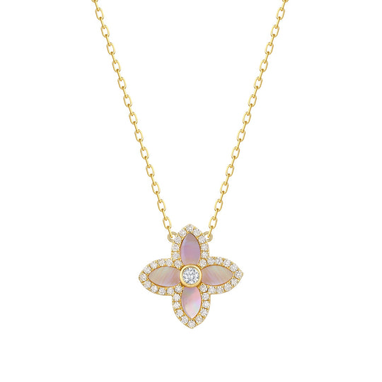 Mother of Pearl & Diamond Pendant Necklace - 18ct Yellow Gold