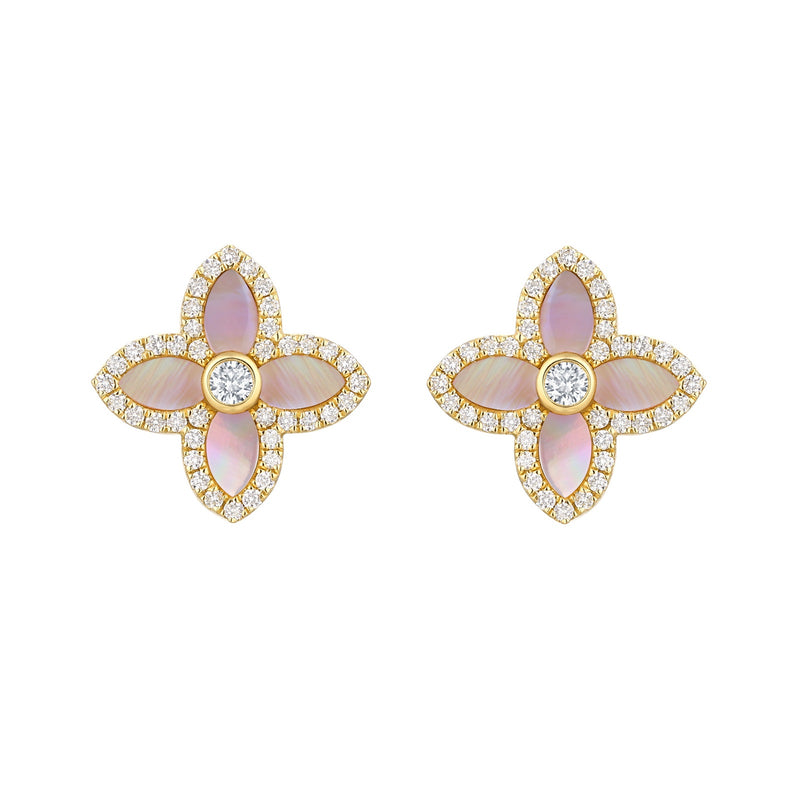 Mother of Pearl & Diamond Stud Earrings - 18ct Yellow Gold