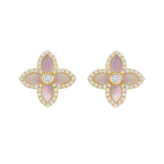 Mother of Pearl & Diamond Stud Earrings - 18ct Yellow Gold